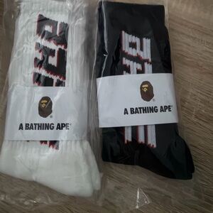 Men’s Bape Large Logo Crew Socks — White & Black (2-Pair)
